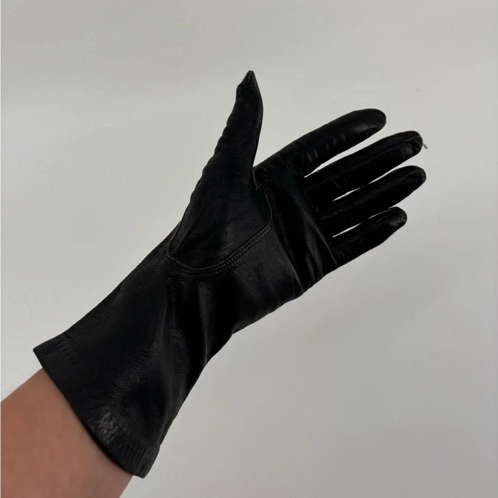 Vintage Gants Black Leather Gloves – 1950s-60s Mid-Length, Nylon Lined